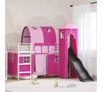 Lit superposé pour enfants, modèle exclusif, structure unie blanche et rose, dimensions 90 x 190 cm, en métal