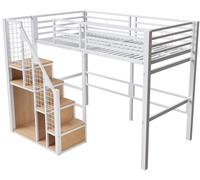 Lit superposé pour enfants - Structure en métal - Échelle de sécurité - Espace de rangement - 140 x 200 cm - Blanc