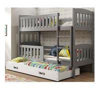 Lit superposé quba 3places 90x190 en bois de pin, barrière de sécurité, 3xsommier,séparable en 2 lit, 3 places, sans matelas(gris)