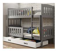 Lit superposé Quba 90x190 Bois Massif, Pin, Barrière de sécurité, Sommier, Tiroir, Séparable en 2 lit (Gris+Blanc), Interbeds