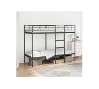 Lit superposé sans matelas noir 75x190 cm acier, cadre de lit, sommier, meuble de chambre, lit mezzanine, cadre de 42000319