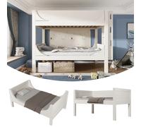 Lit superposé séparable 90x200cm avec échelle montable à la tête ou au pied, design traîneau, devient 2 lits simples, blanc, EN747-1:2024