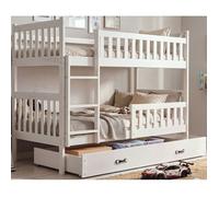 Lit Superposé Separable QUBA 90x190cm Blanc - Bois Massif Pin avec Tiroir, Sommier et Barrière