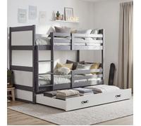 Lit superposé séparable RICO 90x190 cm - Lit enfant en bois graphite et blanc 2 places avec tiroir de rangement et sommiers inclus
