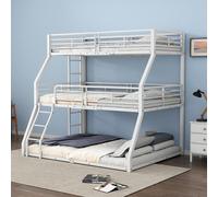 Lit superposé Sweiko, 90x200 cm, 120 x 200cm et 140 x 200cm, cadre de lit en métal, lit en fer, lit superposé triple, pour enfants, adolescents et adultes, sans matelas, blanc