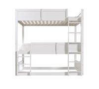 Lit superposé triple 90/200 cm blanc en bois modulable avec garde-corps