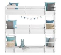 Lit Superposé 90x200 cm avec Matelas Lit d'Enfant 3 Places Lit Triple en Bois Blanc Lit Mezzanine Lit Hauteur Sommier à lattes