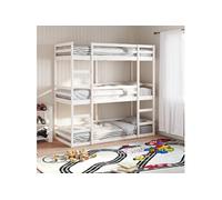 Lit superposé triple blanc 90x200 cm bois de pin massif, lit superposé à trois couchettes, lit mezzanine, lit 3284255