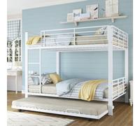 Lit superposé triple en métal - 140 x 200 cm - Extensible - Pour adolescent | 3 couchages sur 1 m² : lit superposé extensible, silencieux et stable - sommeil sûr. Idéal comme lit pour adolescent et