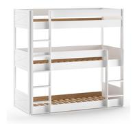 VIPACK - SCOTT lit superposé avec 3 couchages 90 x 200 cm, incl. sommier à lattes et échelle, finition pin laqué blanc