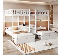 Lit superposé triple spacieux 140x200cm (haut) + 2×90x200cm garde-corps échelle stable idéal pour enfants blanc LITS SUPERPOSES