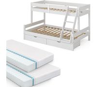 Lit superposé Vitalispa Everest Blanc 120x200 / 80x200 cm avec 2 matelas et 2 tiroirs, Model 39561