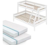 Lit superposé Vitalispa Everest Blanc 120x200 / 80x200 cm avec 2 matelas, Model 31101