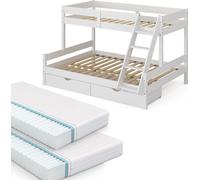 Lit superposé Vitalispa Everest Blanc 140x200 / 90x200 cm avec 2 matelas et 2 tiroirs, Model 39560