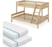 Lit superposé Vitalispa Everest Naturel bois 140x200 / 90x200 cm avec 2 matelas, Model 39700