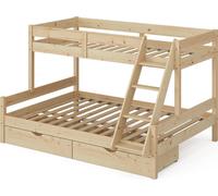 Lit superposé Vitalispa Everest Naturel bois 140x200 / 90x200 cm avec tiroirs, Model 39558