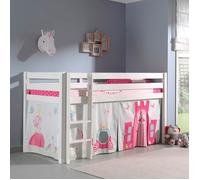 Vipack Lit de jeu Pino 90x200 cm en pin massif avec sommier blanc et rideau Princess