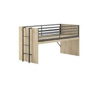 Lit Surélevé 90x200cm avec Plateau Bureau Coulissant Aspect Chêne clair - MARCO -