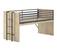 Lit Surélevé 90x200cm avec Plateau Bureau Coulissant Aspect Chêne clair - MARCO - ALTOBUY Marron G