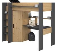 Lit surélevé avec bureau + armoire - 90 x 200 cm - Naturel & Anthracite - AUCKLAND