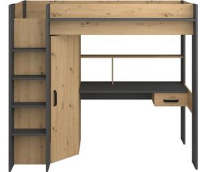 Lit surélevé avec bureau + armoire - 90 x 200 cm - Naturel & Anthracite - AUCKLAND