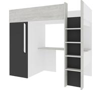 Lit surélevé avec bureau & armoire - 90 x 200 cm - Naturel & Anthracite - NICOLAS