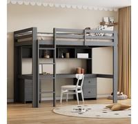 Lit surélevé avec bureau et grand espace de rangement pour enfants - Sûr et peu encombrant - 90x200cm,Grey