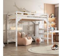 Lit surélevé avec marches et armoire, gain de place avec espace de rangement, pour les enfants et les adolescents. En bois massif. 140x200 cm,Blanc