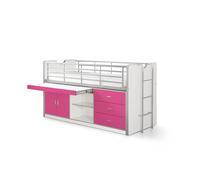 Lit surélevé Bonny, blanc / fuchsia