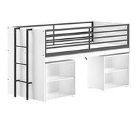 Lit Surélevé Combiné 90x200cm Plateau coulissant avec Etagères Blanc - MARCO - ALTOBUY Blanc G