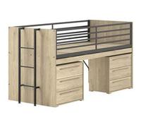 Lit Surélevé Combiné 90x200cm Plateau coulissant avec Rangements 3T Aspect Chêne - MARCO - ALTOBUY Marron G