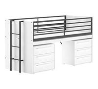 Lit Surélevé Combiné 90x200cm Plateau coulissant avec Rangements 3T Blanc - MARCO - ALTOBUY Marron G