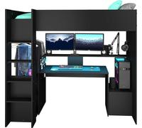 Lit surélevé Gaming LevelUp 90x200cm avec table de jeu - noir
