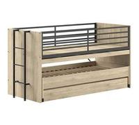 Lit Surélevé Gigogne 90x200cm avec Plateau Bureau Coulissant Aspect Chêne clair - MARCO - ALTOBUY Marron G