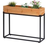 Mendler Jardinière sur pied HWC-L32 – Bois-Acier 62×80×16 cm, châssis noir, naturel
