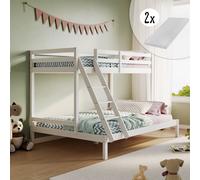 Lit surélevé, lit superposé avec grand lit en bas (140x200 cm), EN 747 et structure en bois robuste, 206x147x145 cm, avec matelas, blanc