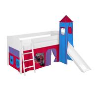 Lit surélevé ludique/évolutif IDA 4106 Spiderman2 - avec rideaux, toboggan et tour - LILOKIDS - blanc laqué