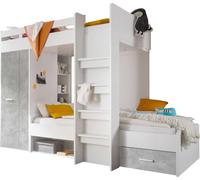 Lit surélevé "MAXI" lit d'enfant lit avec marches armoire coffre de lit gris béton
