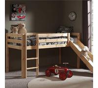 Vipack Lit de jeu Pino avec toboggan – Pin massif laqué naturel – 210 x 114 x 218 cm