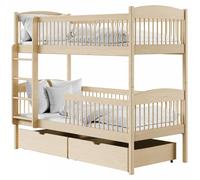 Lit surélevé pour enfants, lit superposé, lit d'enfant | Bois de pin massif, 2 tiroirs, sûr & fonctionnel | Dimensions : 80x180, 90x190, 90x200 cm | 90x200 cm de 4 à 18 ans | Naturel