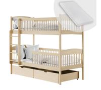 Lit surélevé pour enfants, lit superposé, lit d'enfant | Incl. 2 matelas, 2 tiroirs, sûr & fonctionnel | Dimensions : 80x180, 90x190, 90x200 cm | 90x190 cm de 4 à 18 ans | Naturel