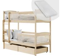 Lit surélevé pour enfants, lit superposé, lit d'enfant | Incl. 2 matelas, 2 tiroirs, sûr & fonctionnel | Dimensions : 80x180, 90x190, 90x200 cm | 80x180 cm de la 3e à la 12e année | Naturel