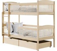 Lit surélevé pour enfants, lit superposé, lit d'enfant | Pin massif, 2 tiroirs, sûr & fonctionnel | Dimensions : 80x180, 90x190, 90x200 cm | 80x180 cm de la 3e à la 12e année | Naturel