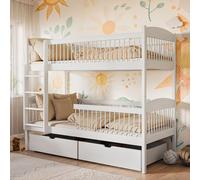 Lit surélevé pour enfants, lit superposé, lit d'enfant | Pin massif, 2 tiroirs, sûr & fonctionnel | Dimensions : 80x180, 90x190, 90x200 cm | 80x180 cm de la 3e à la 12e année | Blanc