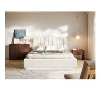 Lit tapissé avec coffre et LED - TOGENTS - 160×200 - velours - crème