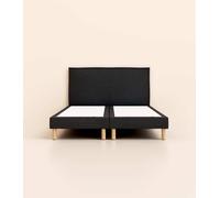 Lit tapissier 140x200 cm - Noir Anthracite - Bibloc - Avec tête de lit - Bois responsable - Qualité hôtelière - Fabrication Locale - Tediber
