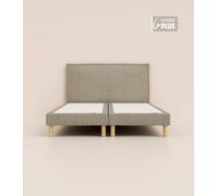 Lit tapissier 200x200 cm Plus - Gris - Bibloc - Avec tête de lit - Bois responsable - Qualité hôtelière - Fait en France et en Belgique - Tediber