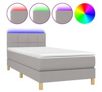 Lit tapissier avec matelas à ressorts ensachés et surmatelas mousse, tête de lit réglable, bande LED 5V IP65, tissu polyester gris clair, 90x190 cm