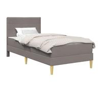 Lit taupe 90 x 200 cm avec sommier fixe et matelas en mousse | Contreplaqué durable, pieds tournés en plastique, flux d'air inférieur, nettoyage facile, design moderne