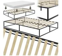 tectake® Cadre de lit 140x200 avec sommier en Bois style Japonais minimaliste Cadre en Acier laqué époxy Lit 2 personnes Lit double Lit adulte, ado ou enfant pour Chambre adulte moderne Meuble chambre